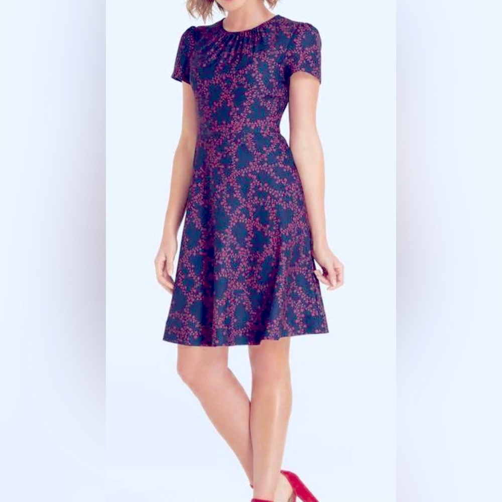 Draper James Puff Sleeve Blue and Red Floral Print Mini Career Cocktail Dress 4